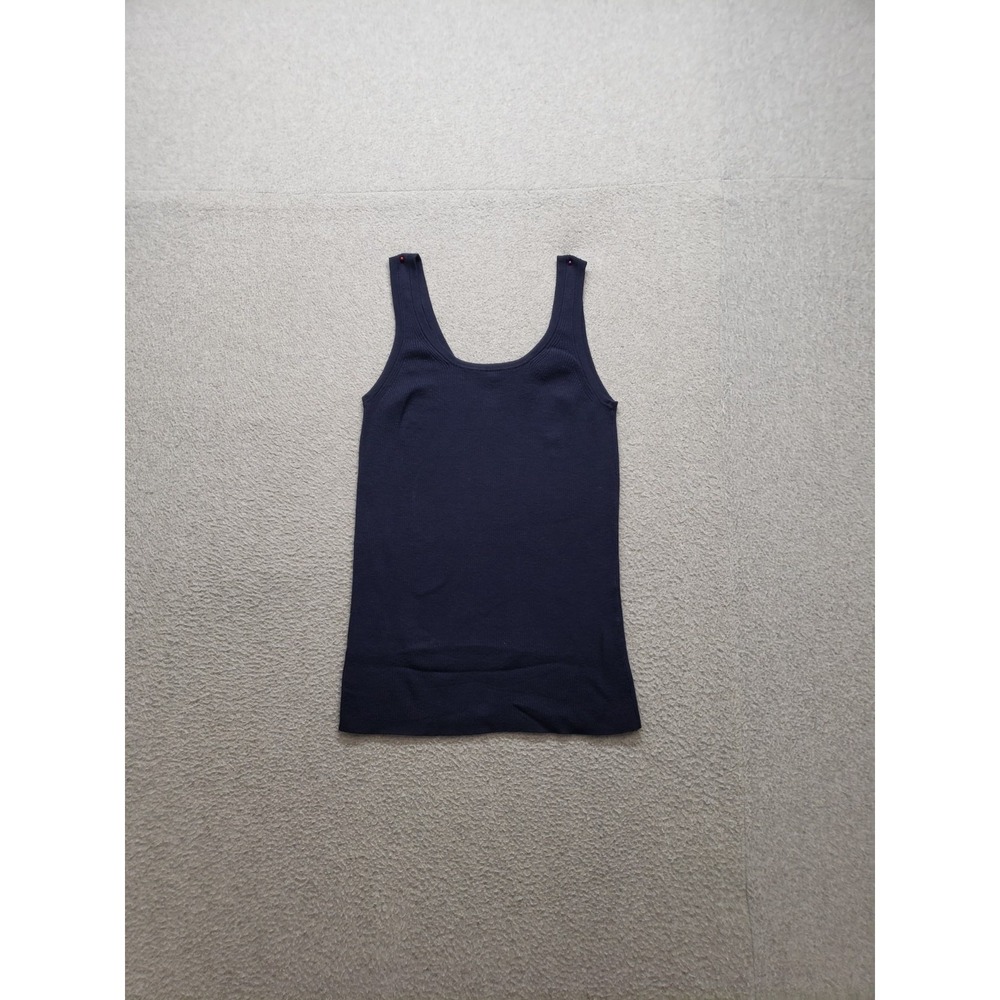 S Max Mara Women Tank Top Navy Blue Scoop Neck Rib Pullover Sleeveless Comfort